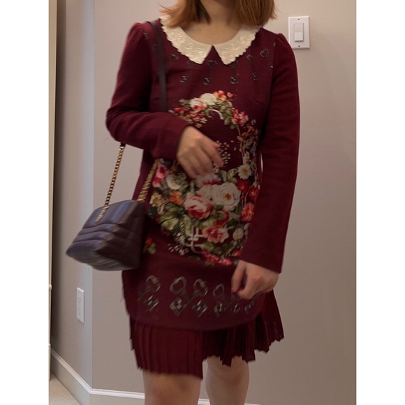 Vintage Oil Painting Flowers Printed Long Sleeved Dress - Picture 3 of 5